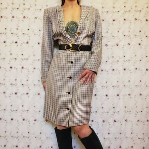 80s Boss Babe Houndstooth Plaid Blazer Dress